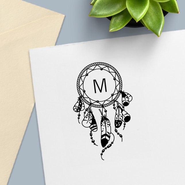 Tampon Auto-encreur Attrape-rêve Tribal Boho Monogramme (Créateur téléchargé)