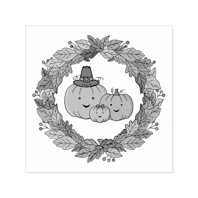 Tampon Auto-encreur Autumn Pumpkin Family Wreath (Design)