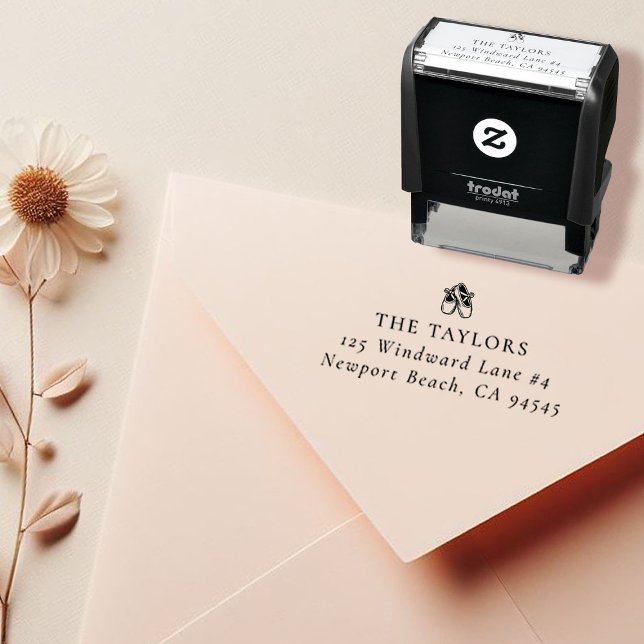 Tampon Auto-encreur Baby Ballerina Chaussures Nom de famille et adress (ballerina shoes self inking return address stamp)
