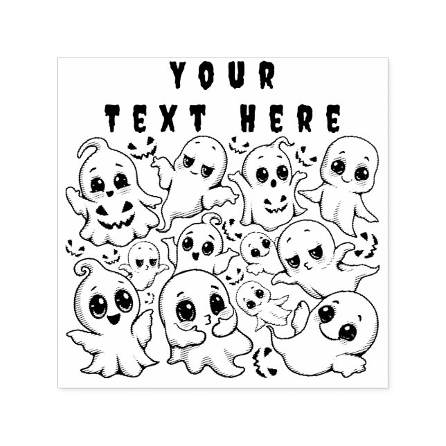 Tampon Auto-encreur Baby Ghosts Éffrayant mignon Halloween humeur (Design)