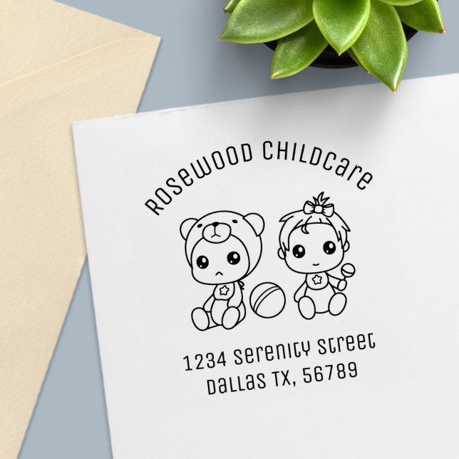 Tampon Auto-encreur Baby Girl Bear Garde d'enfants Adresse 2 (Créateur téléchargé)