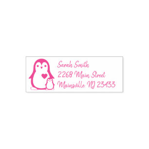 Tampon Auto-encreur Baby shower Pingouin mignon fille rose