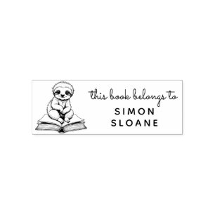 Tampon Auto-encreur Baby Sloth Reader Ce Livre Appartient À