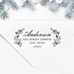Tampon Auto-encreur Baies de houx de Noël Nom de famille Adresse de re