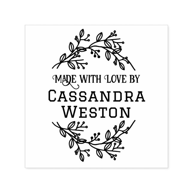 Tampon Auto-encreur Baies De Serres Botaniques "Fabriquées Avec Amour  (Design)