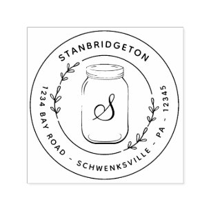 Tampon Auto-encreur Ball Jar avec l'arrondi initial Adresse de retour