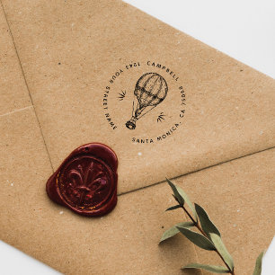 Tampon Auto-encreur Ballon à air chaud vintage et rustique Adresse per