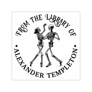 Tampon Auto-encreur Ballroom Dancing Skeleton Couple Bibliothèque Nom