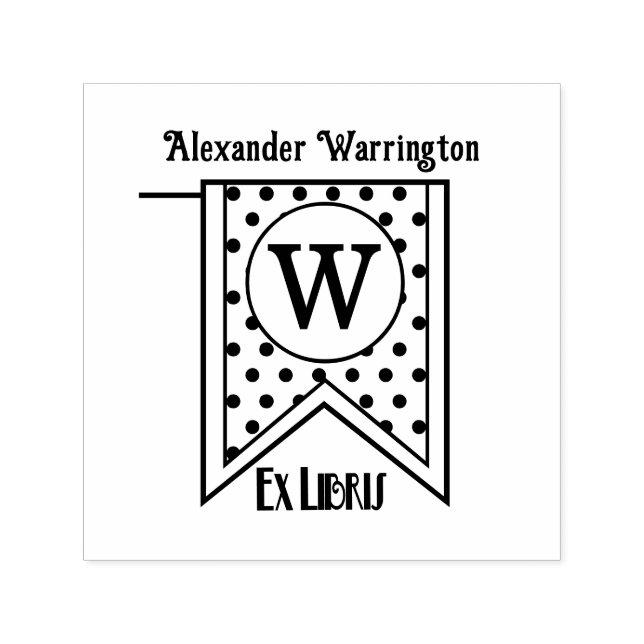 Tampon Auto-encreur Bannière initiale monogramme à pois Ex Libris Livr (Design)