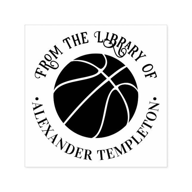 Tampon Auto-encreur Basketball Hoops Sports Library Round Book Nom (Design)