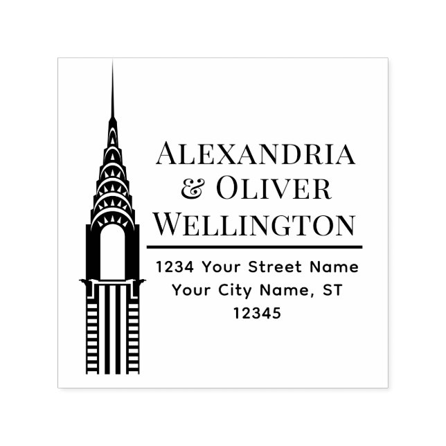 Tampon Auto-encreur Bâtiment Chrysler Art Déco couple NYC (Design)