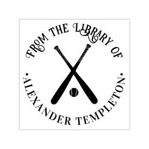 Tampon Auto-encreur Bâtons de Baseball Balle « De la bibliothèque de »