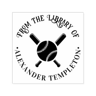 Tampon Auto-encreur Battes de baseball croisées, nom du livre de la bi