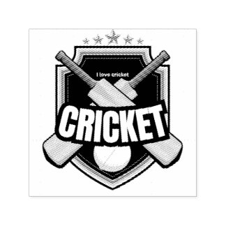 Tampon Auto-encreur Battes de cricket avec balle et texte écrit