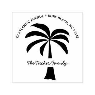 Tampon Auto-encreur Beach Palm Tree Nom de famille Adresse de retour N