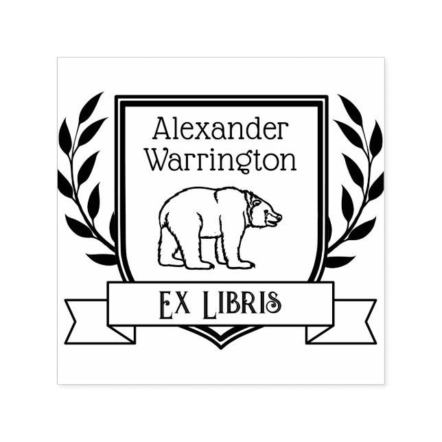 Tampon Auto-encreur Bear Crest Ribbon Ex Librairie Nom du livre (Design)