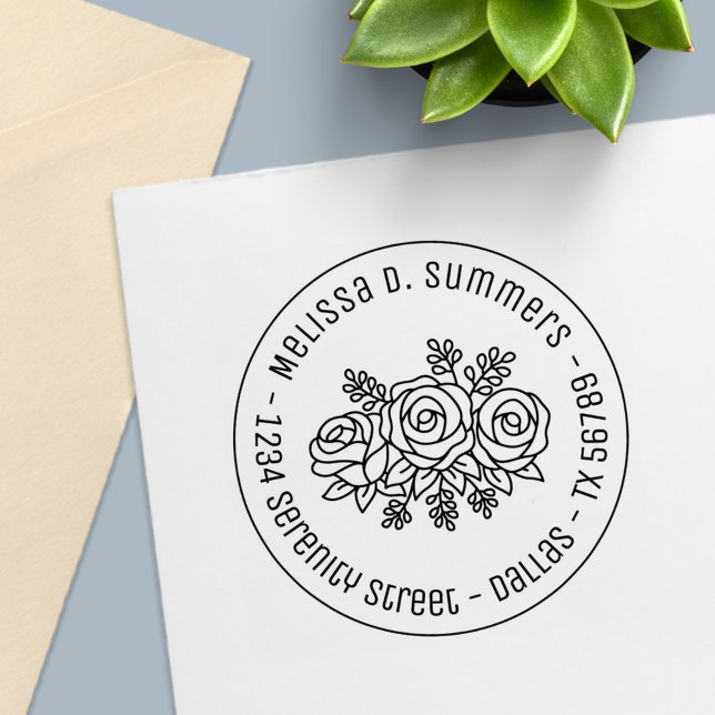 Tampon Auto-encreur Beau Bouquet de fleurs Roses Allocution ronde 3 (Créateur téléchargé)