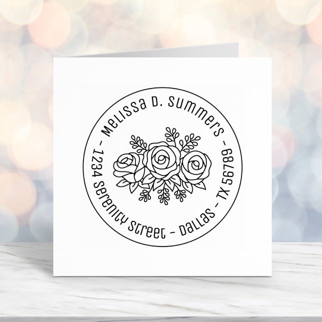 Tampon Auto-encreur Beau Bouquet de fleurs Roses Allocution ronde 3 (Créateur téléchargé)