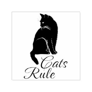 Tampon Auto-encreur Beau chat assis avec "Règle des chats" Texte