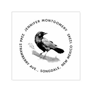 Tampon Auto-encreur Beau Corbeau sur une branche d'arbre
