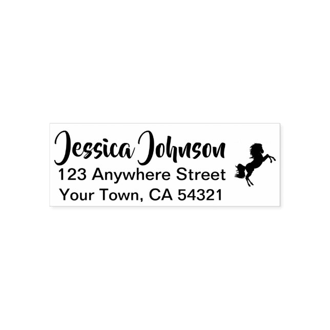 Tampon Auto-encreur Beau Nom Personnalisé Retour Adresse Cheval (Design)