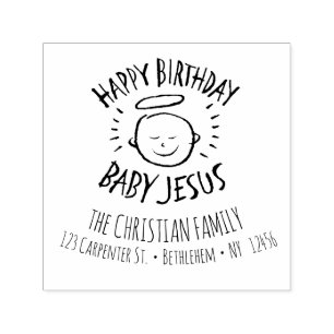 Tampon Auto-encreur Bébé Jésus - Noël religieux de joyeux anniversaire