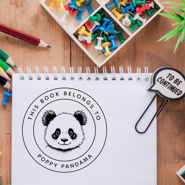 Tampon Auto-encreur Bébé mignon Panda Ce livre appartient au nom de l' (Créateur téléchargé)