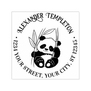 Tampon Auto-encreur Bébé Panda Mignon avec Nom d'Adresse de Retour en