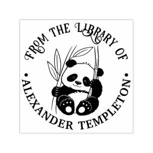 Tampon Auto-encreur Bébé Panda Mignon avec Nom de Livre de Bibliothèqu
