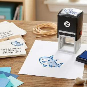 Tampon Auto-encreur Bébé requin Kawaii adorable avec pastels arc-en-ci