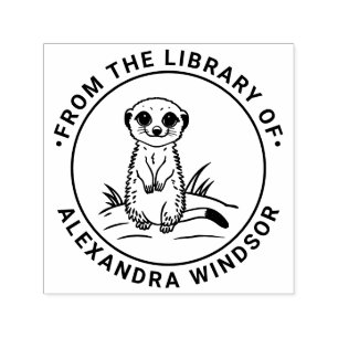 Tampon Auto-encreur Bébé suricate mignon debout Nom de livre de biblio
