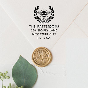 Tampon Auto-encreur Bee Laurel Wreath Nom personnalisé Adresse de reto