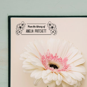 Tampon Auto-encreur Belles fleurs dessinées à la main de la bibliothèq