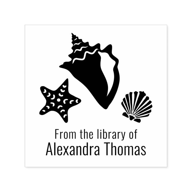 Tampon Auto-encreur Bibliothèque Conch Starfish Scallop Seashell Beach (Design)