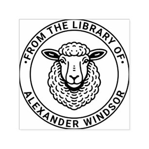 Tampon Auto-encreur Bibliothèque de tête de mouton rustique nom de liv