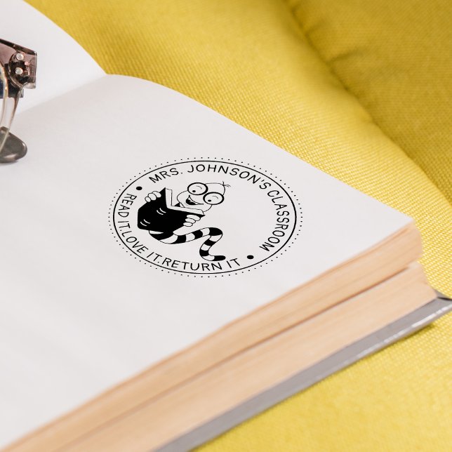 Tampon Auto-encreur Bibliothèque de ver de livre Enseignants Salle de  (Créateur téléchargé)