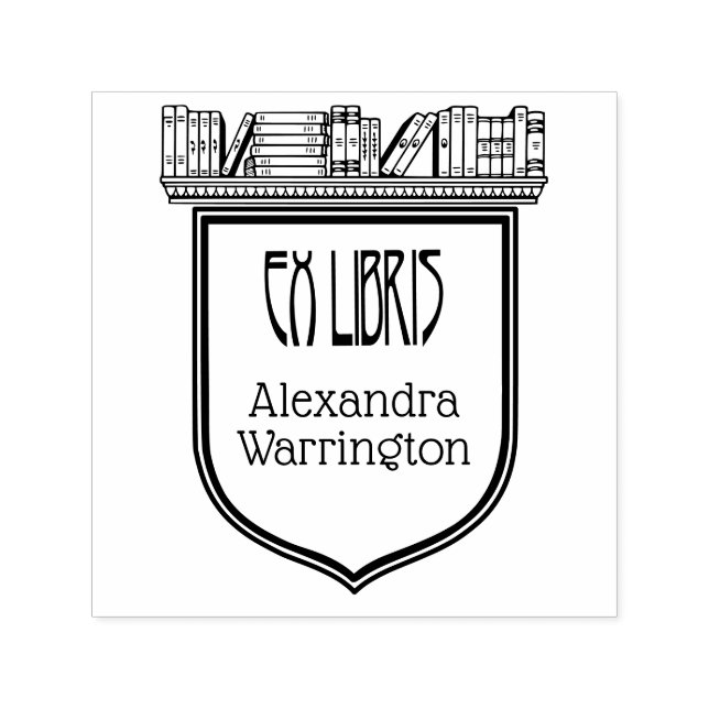 Tampon Auto-encreur Bibliothèque Élégante Crête Ex Libris Nom du Livre (Design)