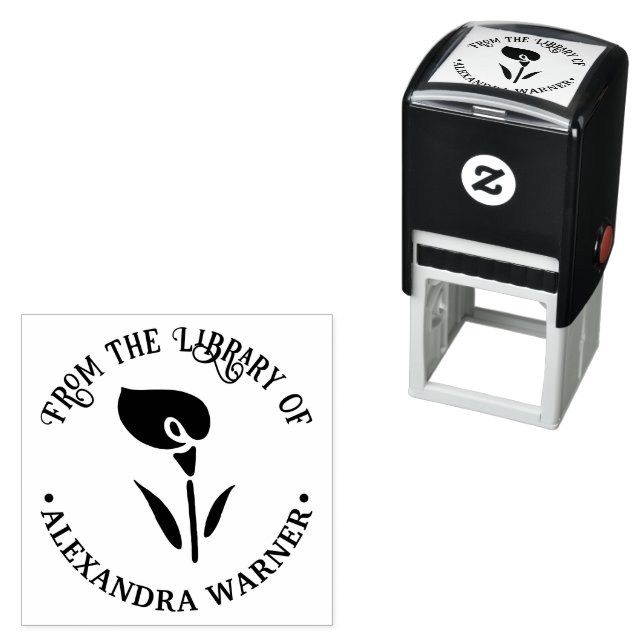 Tampon Auto-encreur Bibliothèque Élégante de Silhouette de Lys de Call (En situation)