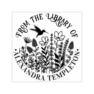 Tampon Auto-encreur Bibliothèque fleurs sauvages et colibris Nom du li