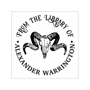 Tampon Auto-encreur Bibliothèque gothique Vintage crâne crâne Nom du l