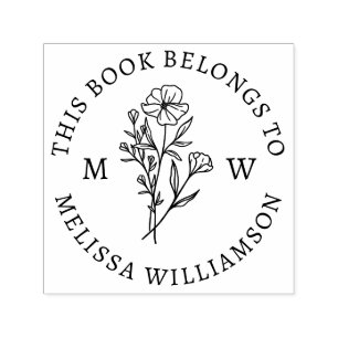 Tampon Auto-encreur Bibliothèque initiale vintage botanique florale