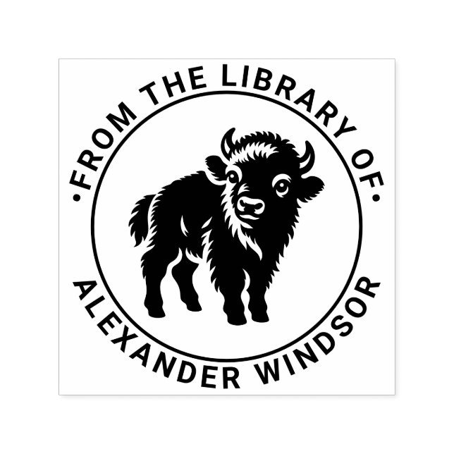 Tampon Auto-encreur Bibliothèque permanente de bisons-bébés Nom du liv (Design)