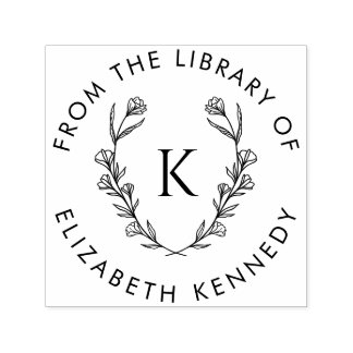 Tampon Auto-encreur Bibliothèque ronde initiale de la couronne végétal