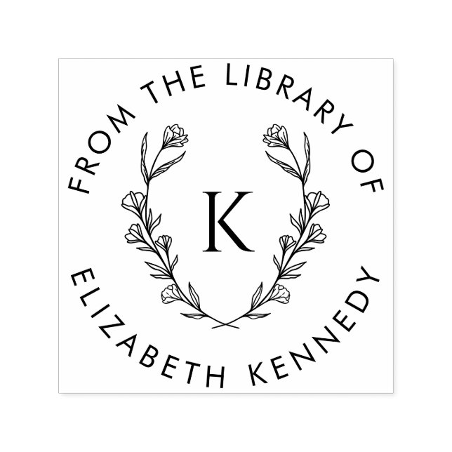 Tampon Auto-encreur Bibliothèque ronde initiale de la couronne végétal (Design)