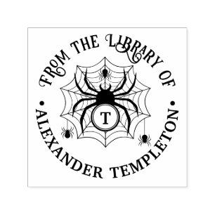 Tampon Auto-encreur Bibliothèque Toile d'araignée & Araignées Nom Init