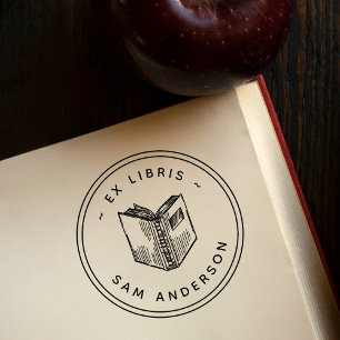 Tampon Auto-encreur Bibliothèque vintage Ronde Livre dessinée à la mai