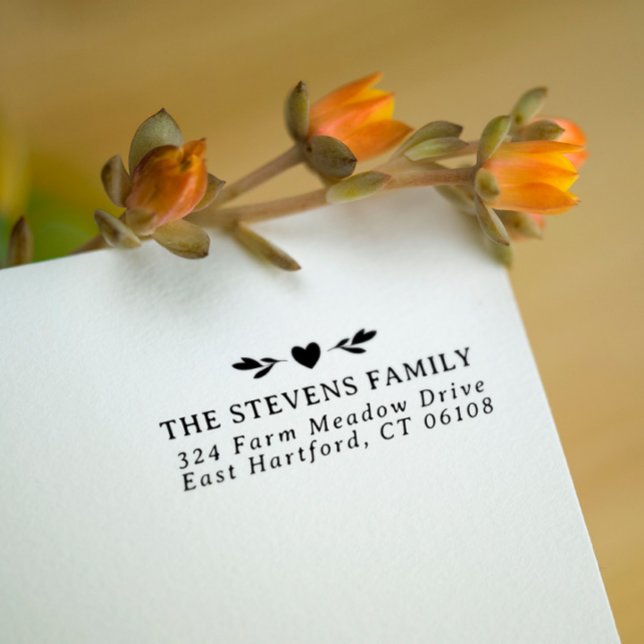 Tampon Auto-encreur Black White Greenery Heart Nom et adresse (Créateur téléchargé)