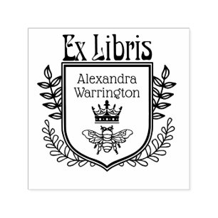 Tampon Auto-encreur Blason botanique abeille avec couronne Ex Libris n