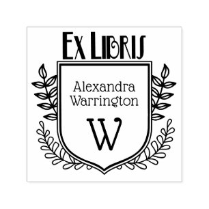 Tampon Auto-encreur Blason Botanique Ex Libris Nom du Livre Initiale