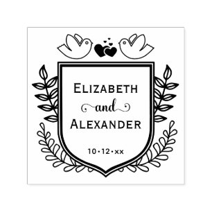 Tampon Auto-encreur Blason Botanique Oiseaux Amoureux Cœurs Couple Mar